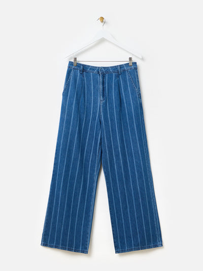 Oliver Bonas Blue denim striped wide leg jeans at Collagerie