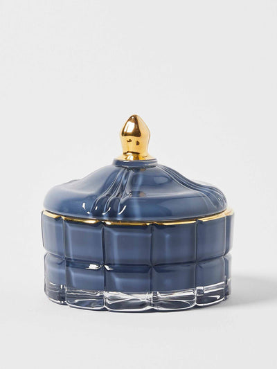 Oliver Bonas Blue glass storage pot at Collagerie