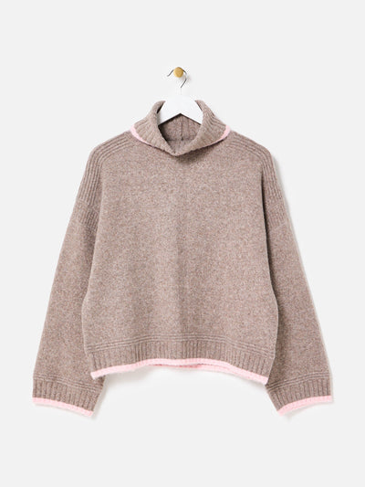 Oliver Bonas Camel brown roll neck knitted jumper at Collagerie