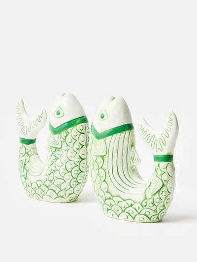 Oliver Bonas Green & white ceramic fish book ends at Collagerie