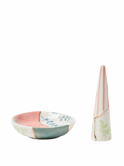 Oliver Bonas Ashbee pink ceramic ring holder and trinket dish (set of 2) at Collagerie