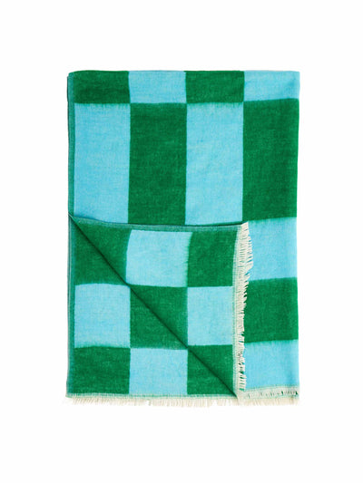 Oliver Bonas Blue and green chequerboard jacquard throw at Collagerie