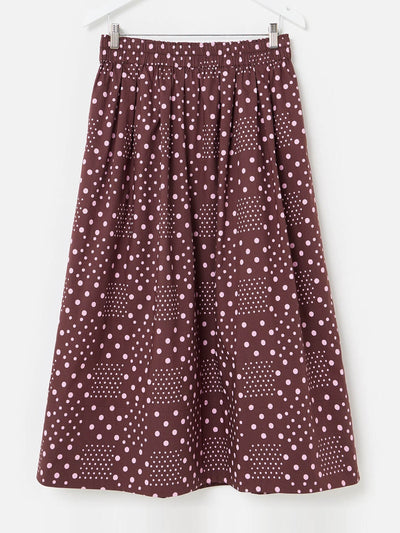 Oliver Bonas Chocolate brown & pink polka dot midi skirt at Collagerie