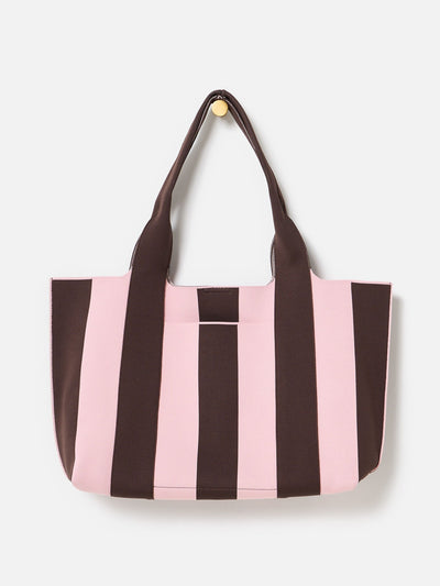 Oliver Bonas Chocolate brown & pink striped knitted tote bag at Collagerie