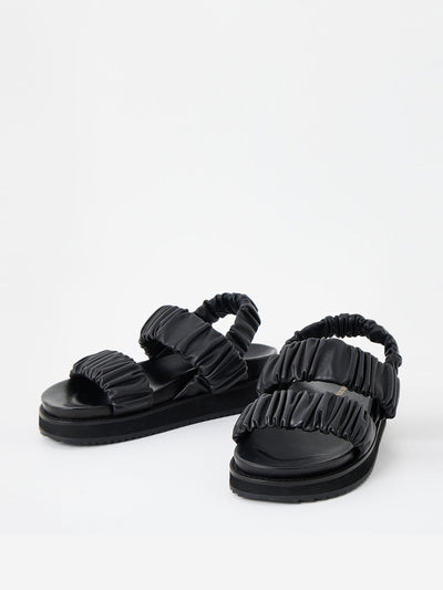 Oliver Bonas Chunky black ruched leather sandals at Collagerie