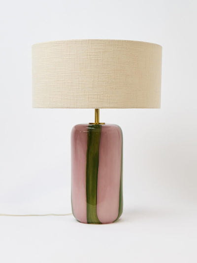 Oliver Bonas Clara pink and green stripe glass desk and table lamp at Collagerie