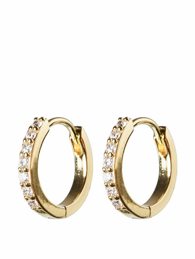 Oliver Bonas Clear gem inlay gold plated huggie earrings at Collagerie