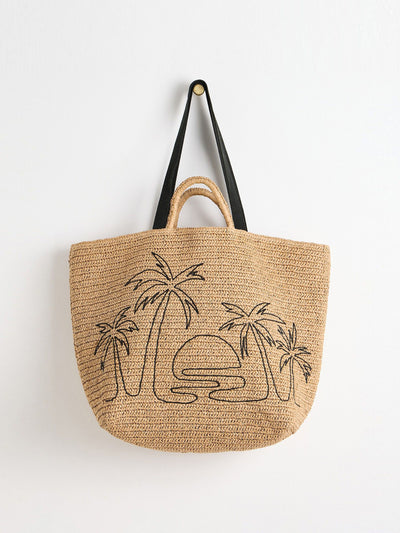 Oliver Bonas Wish You Were Here crochet raffia tote bag at Collagerie