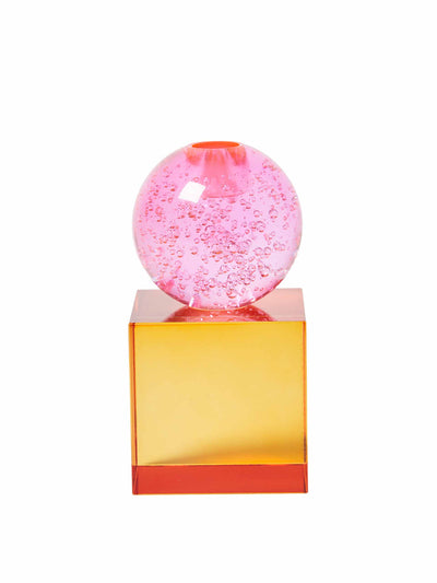 Oliver Bonas Cube orange & pink crystal candleholder at Collagerie