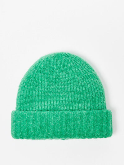 Oliver Bonas Double rib green knitted beanie hat at Collagerie