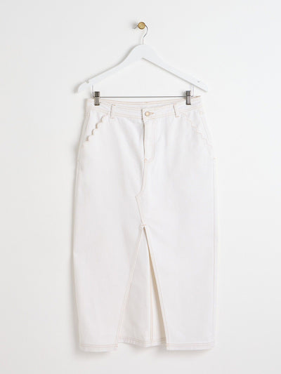 Oliver Bonas Ecru white contrast stitch midi skirt at Collagerie