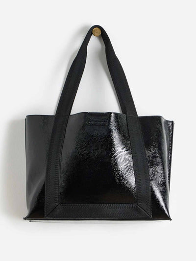 Oliver Bonas Emma black patent tote bag at Collagerie