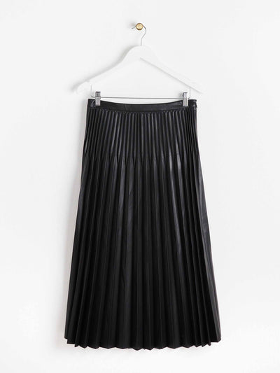 Oliver Bonas Faux leather black pleated midi skirt at Collagerie