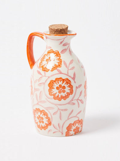 Oliver Bonas Lila floral orange ceramic oil bottle at Collagerie