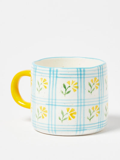 Oliver Bonas Blue and yellow floral print ceramic mug at Collagerie