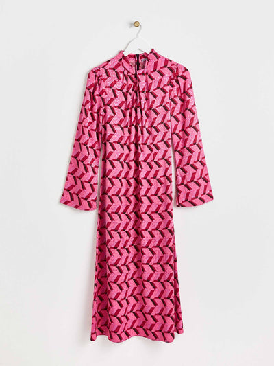 Oliver Bonas Geometric knot front pink midi dress at Collagerie