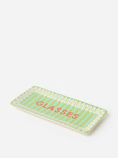 Oliver Bonas Green striped ceramic glasses tray at Collagerie