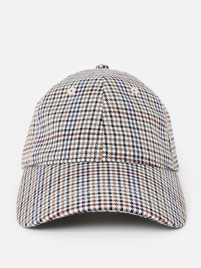 Oliver Bonas Grey & brown checked cherry motif cap hat at Collagerie