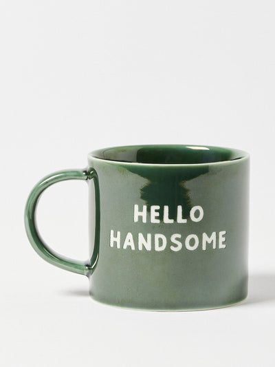 Oliver Bonas Hello Handsome green ceramic mug at Collagerie