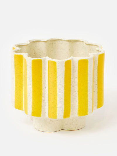 Oliver Bonas Joya yellow scalloped stripe plant pot at Collagerie