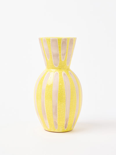 Oliver Bonas Kairi yellow crackle large striped ceramic vase at Collagerie