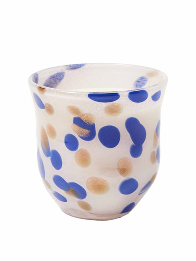 Oliver Bonas Lavender pink & blue spot glass scented candle at Collagerie