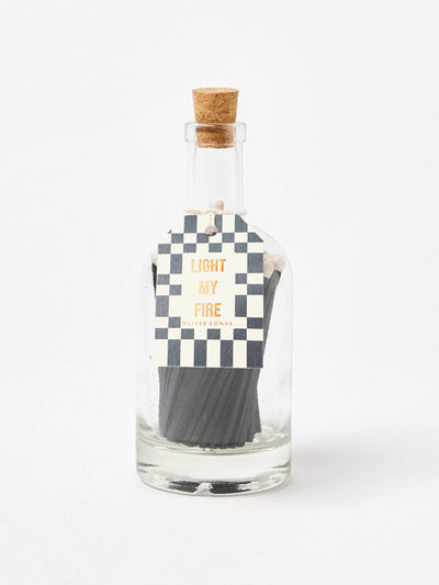 Oliver Bonas Light My Fire glass bottle matches at Collagerie