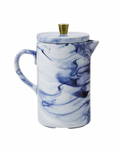 Oliver Bonas Mahi marbled blue ceramic cafetiere at Collagerie