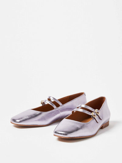 Oliver Bonas Mary Jane double buckle lavender metallic shoes at Collagerie