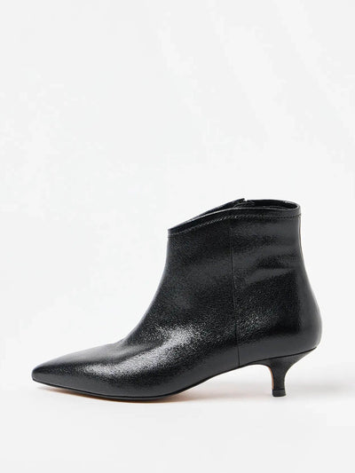 Oliver Bonas Metallic black pointed kitten heel ankle boots at Collagerie