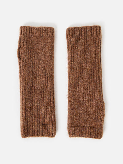 Oliver Bonas Mocha brown ribbed knitted wrist warmers at Collagerie