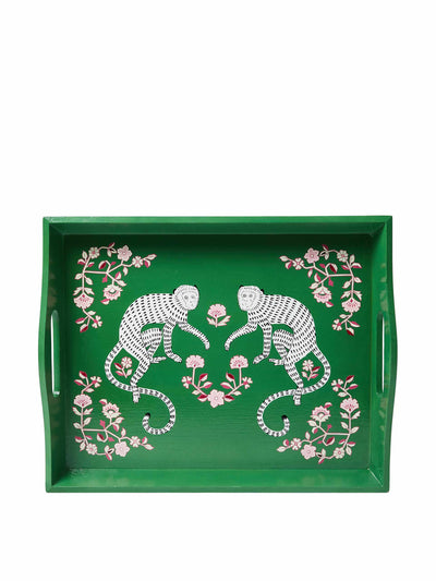 Oliver Bonas Morris The Monkey green hand-painted tray at Collagerie