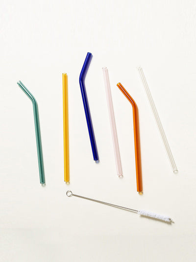 Oliver Bonas Multicoloured reusable glass straws (set of 6) at Collagerie