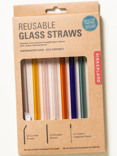 Oliver Bonas Multicoloured reusable glass straws (set of 6) at Collagerie