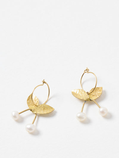Oliver Bonas Ola brass & pearl cherry hoop earrings at Collagerie