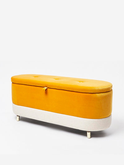 Oliver Bonas Ola mustard yellow velvet ottoman at Collagerie