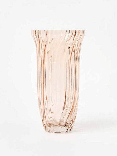 Oliver Bonas Oran wide ribbed pink glass vase at Collagerie