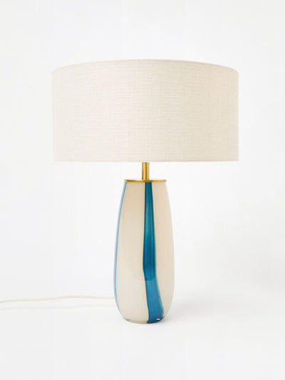 Oliver Bonas Orli white & blue stripe glass desk & table lamp at Collagerie