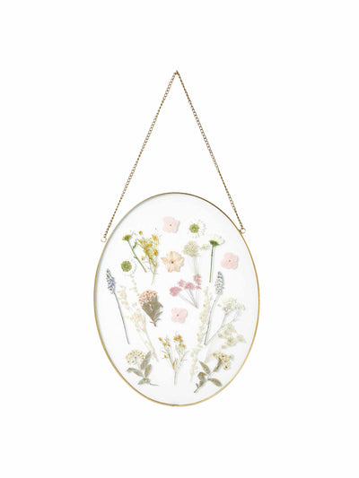 Oliver Bonas Gold and glass oval dried flower wall hanging at Collagerie