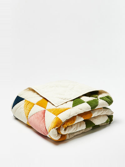 Oliver Bonas Patchwork multicolour velvet bedspread at Collagerie