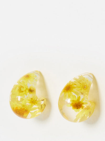 Oliver Bonas Penelope yellow flower chunky hoop earrings at Collagerie