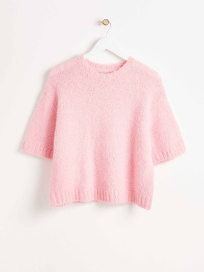 Oliver Bonas Fluffy pink knitted shell top at Collagerie