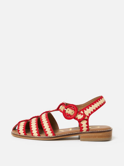 Oliver Bonas Red & natural raffia weave fisherman sandals at Collagerie