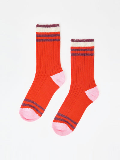 Oliver Bonas Red and pink ribbed boot socks at Collagerie