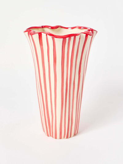 Oliver Bonas Red stripe tall fluted vase at Collagerie