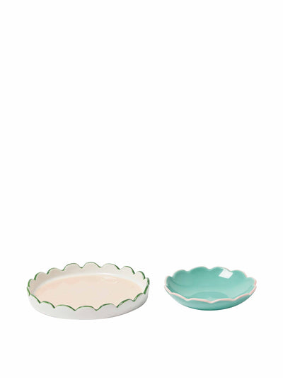 Oliver Bonas Scalloped green & white ceramic trinket dish (set of two) at Collagerie