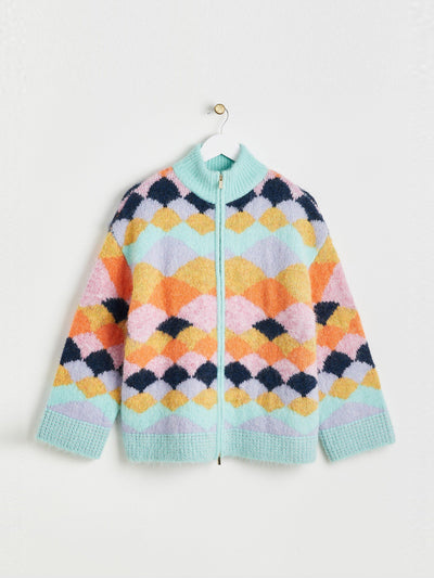 Oliver Bonas Scalloped pattern knitted zip up cardigan at Collagerie
