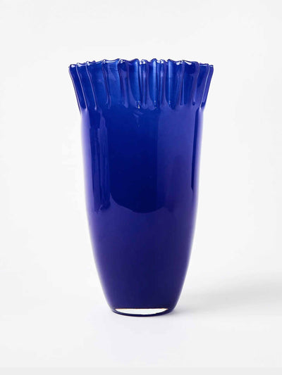 Oliver Bonas Sibilo pleated blue glass vase at Collagerie