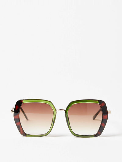 Oliver Bonas Green and faux tortoiseshell hexagon sunglasses at Collagerie