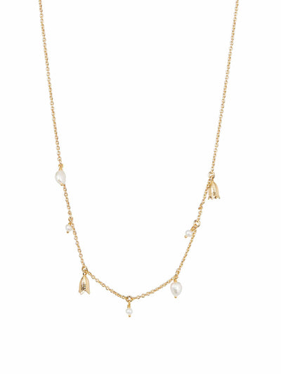 Oliver Bonas Tulip & freshwater pearl gold plated long necklace at Collagerie